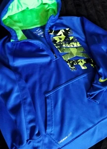 NIKE Therma-Fit BLUE HAlF- ZIP with LOGO- Camo-"NIKE" HOODIE Size M  EUC  - Picture 1 of 4