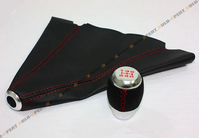 M10 X 1.5 CROMO 5 VELOCIDADES PERILLA DE CAMBIO COSTURA ROJA + BOTA DE CUERO NEGRO PARA HONDA Foto 1 de 3