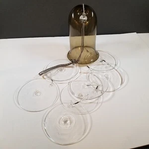 Artisan Wind Chime Smokey Brown Blown Glass Bell Seven 5" Clear Glass Clappers - Picture 1 of 14