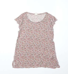 H&M Womens Red Floral Viscose BlendT-Shirt Size S - Picture 1 of 12