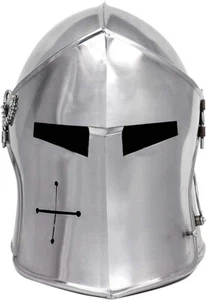 Mittelalterlicher Barbuta Visier gebürsteter Stahl Ritter Templer Kreuzfahrer Rüstung Helm | - Bild 1 von 13