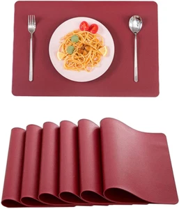 Leather Washable Placemats,Red Thick Faux Leather Heat Resistant Rectangle Table - Picture 1 of 6