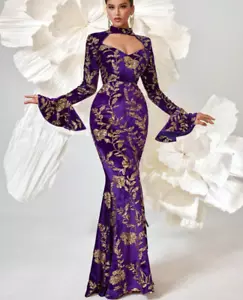 SHEIN Evening Dress V-Neck Elegant Slim Fit Women's Party Maxi Dress Size L - Picture 1 of 11