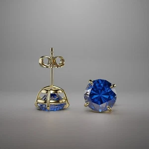 Lab-Created 2 Ct Blue Sapphire Women 4 Prong Stud Earring 14K Yellow Gold Plated - Picture 1 of 5
