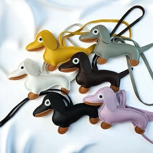 leather dachshund Dog bag charm Keychain Car Key Fob handmade gift new Pink - Picture 1 of 21