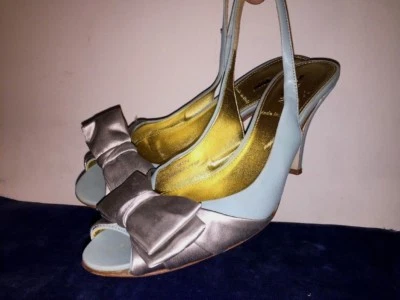 Zapatos de tacón alto para mujer J CREW de cuero plateado azul verdoso AUGUSTA talla 8 Foto 1 de 4