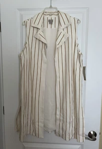 Chico’s NWT Size 3 (16) XL Elongated Ponte Vest Topper Ecru/Khaki Stripe Lined - Picture 1 of 7