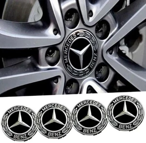 4 x Gloss Black Mercedes Benz 75mm Alloy Wheel Centre Caps AMG A B C E S M Hub - Picture 1 of 3