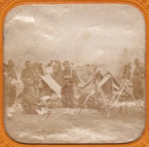 tissue stereoview military France army zouave soldier camp photo stereo ca 1860 - Picture 1 of 3