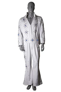 Men's Rock N' Roll King Elvis Jeweled Jumpsuit Cape Costume White L - Picture 1 of 6