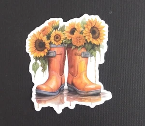 Regenstiefel voller Sonnenblumen Herbst Erntedank Aufkleber 2,25" x 2,18" (G) - Bild 1 von 2