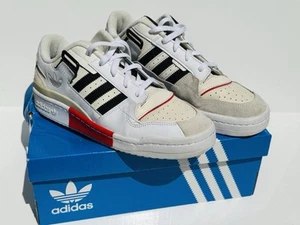 UK Size 9.5 - Adidas Forum Exhibit Low White Vivid Red Trainers Sneakers Boxed - Picture 1 of 7