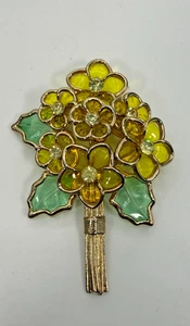 Vintage Coro Blumen Brosche Gripoix Pilque A Jour gegossen Buntglas gelb - Bild 1 von 7