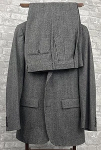 Ralph Lauren Chaps Suit 40L Flannel Wool Glen Plaid Gray Saks Vintage 33x30.5 - Picture 1 of 17