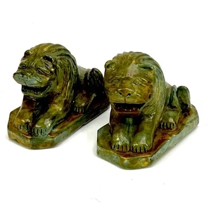 "Juego de 2 perros foo león chinos vintage - esmaltado marrón hecho a mano - 3"" x 2,5""" - Imagen 1 de 19
