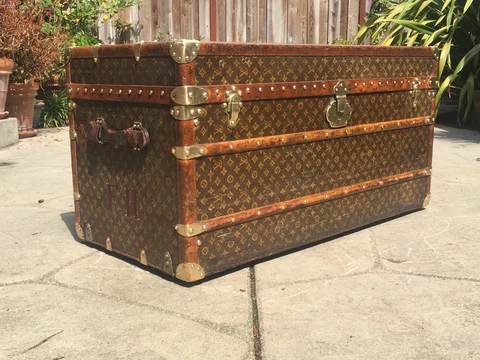 Antique Louis Vuitton Monogram Steamer Trunk Chest LV rare old Cover