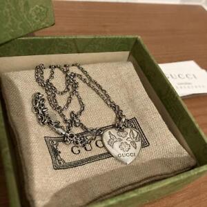 Authentic Gucci Blind For Love Heart Necklace Silver Pendant Luxury Accessory