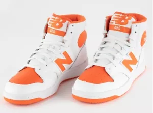 GENUINE NEW BALANCE 480 SIZE 9 D MENS WHITE BRIGHT ORANGE HIGH TOP SNEAKER - Picture 1 of 10
