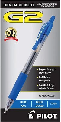 Pilot G2 Retractable Premium Gel Ink Roller Ball Pens, 1.0 Bold, Blue, 12 Count