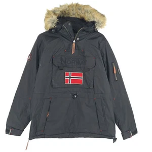 Geographical Norway Men Parka Jacket Anorak Insulated Black Cq0 Size XL - Picture 1 of 12