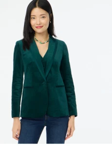 J Crew Velvet One Button Blazer Womens 00 Green Stretch Cotton New - Picture 1 of 12