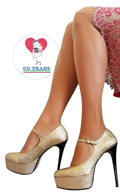 Donna Decoltè Party Pumps con Cinturino Tacco 14 Nero Plateau GLITTER ORO -38- - Immagine 1 di 3