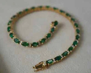 Brazalete Tenis Ovalado Esmeralda 18K con Diamante, Brazalete Esmeralda Chapado en Oro 14K - Imagen 1 de 5
