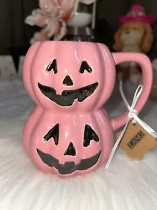 Lang Double Stacked Pink Halloween Happy Jack O Lantern Mug NEW - Picture 1 of 8