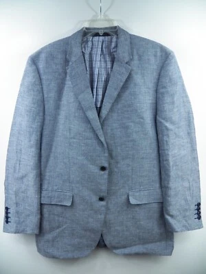 HUGO BOSS MENS 54 44 R BLAZER JACKET CHAMBRAY LIGHT BLUE 100% LINEN LUXE SUMMER - Image 1 of 4