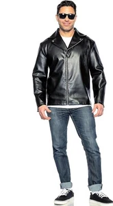 50's Greaser Black Mens Biker Jacket and Sunglasses Halloween Costume 50-54 Plus - Picture 1 of 4