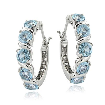 Sterling Silver 3.00ct TGW Blue Topaz S Design Hoop Earrings - Image 1 of 4
