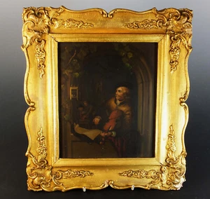 SUPERB 19th. C HAND PAINTED GERMAN SCHOOL OIL of a YOUNG MAN PLAYING A VIOLIN - Picture 1 of 6