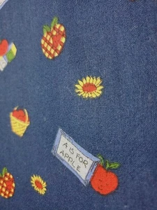 Vntg Sewing Fabric Springs Childs Novelty ABC Apples School Navy 1.35ydx45" - Picture 1 of 4