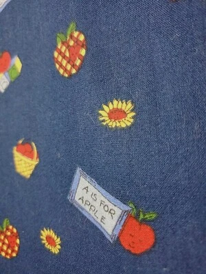 Vntg Sewing Fabric Springs Childs Novelty ABC Apples School Navy 1.35ydx45" - Image 1 of 4