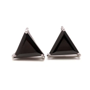 Black Onyx Triangle Studs Earrings Solid Silver Black Oxidized Vintage Jewelry - Picture 1 of 9