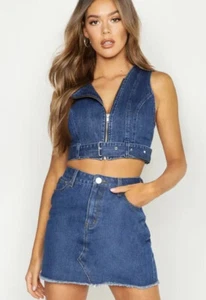 Denim Frayed Hem Mini Skirt Size UK 10 - Picture 1 of 8