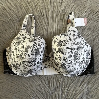Sujetador Camiseta Cacique Ligeramente Forrado Mujer Talla 44DDD Blanco Negro Floral Con Aros Foto 1 de 4