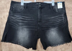22W Terra & Sky Distressed High Rise Strech Denim Shorts Black Wash Plus Size - Picture 1 of 6
