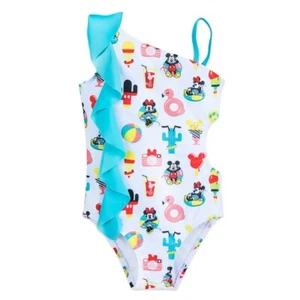 Disney Store Mickey & Minnie Mouse Summer Fun Swimsuit 1 Piece All Over Print - Picture 1 of 3