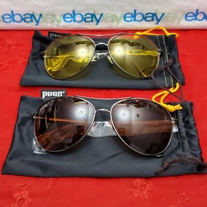 Original Pugs Driving Glasses 140 Aviator Sunglasses Day/Night w Microfiber Bags - Picture 1 of 24