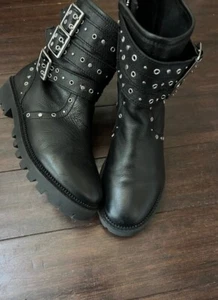 Stivaletti moto Zara Combat in pelle nera taglia USA 6 EU 36 - Foto 1 di 7