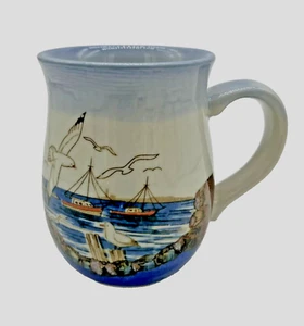 Otagiri Becher 10 Unzen Handarbeit Steinzeug Küste Küste Möwen Schiffe Japan - Bild 1 von 6