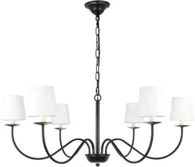 Lámpara de araña Living District Eclipse de 6 luces de metal y tela en negro/blanco Foto 1 de 4