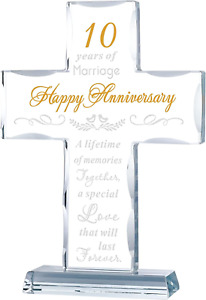 Happy 10 Years Anniversary Glass Cross Gifts for Her 10Th Wedding Annive...