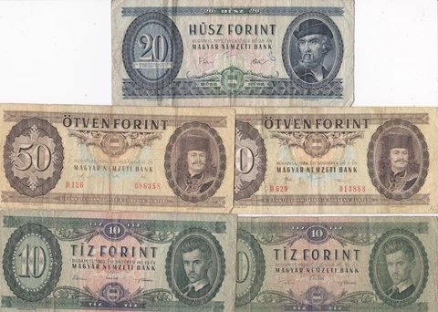Set of 5 banknotes Hungary 10-50 Forint 1962-89 VF Cover