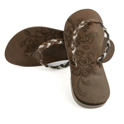 Ladies Urban Beach Ainaloa Leather Summer Flip Flops Brown