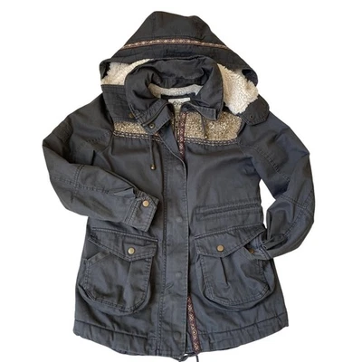 Abrigo con Capucha Forrado Dylan Sherpa Mujer XS Gris Utilitario Algodón Lona Tareas de Granero Foto 1 de 4