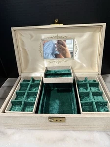 Vintage Mele Jewelry Box with Emerald Green Velvet Lining Fold-out Trays w/ Key - Picture 1 of 11