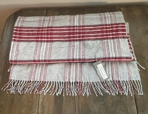 Lombarda Italian Wool Blend Throw Blanket 51" X 65” Red Gray Tartan Plaid Italy - Picture 1 of 12