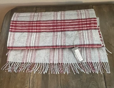 Lombarda Italian Wool Blend Throw Blanket 51" X 65” Red Gray Tartan Plaid Italy - Image 1 of 4